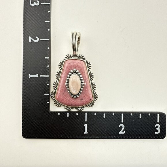 Carolyn Pollack Pendant Enhancer Pink Rhodonite Mother of Pearl Sterling Silver - Picture 2 of 9